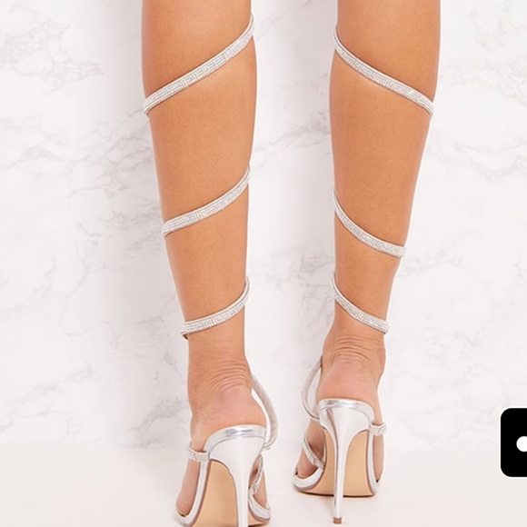 silver spiral thigh high diamante sandal